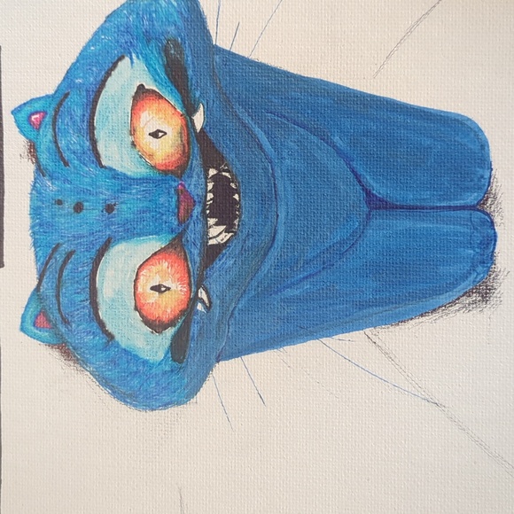 Kpop Demon Hunters Inspired 8"X10" Blue Cat Art Canvas: "Hello Friend!" - Picture 3 of 9